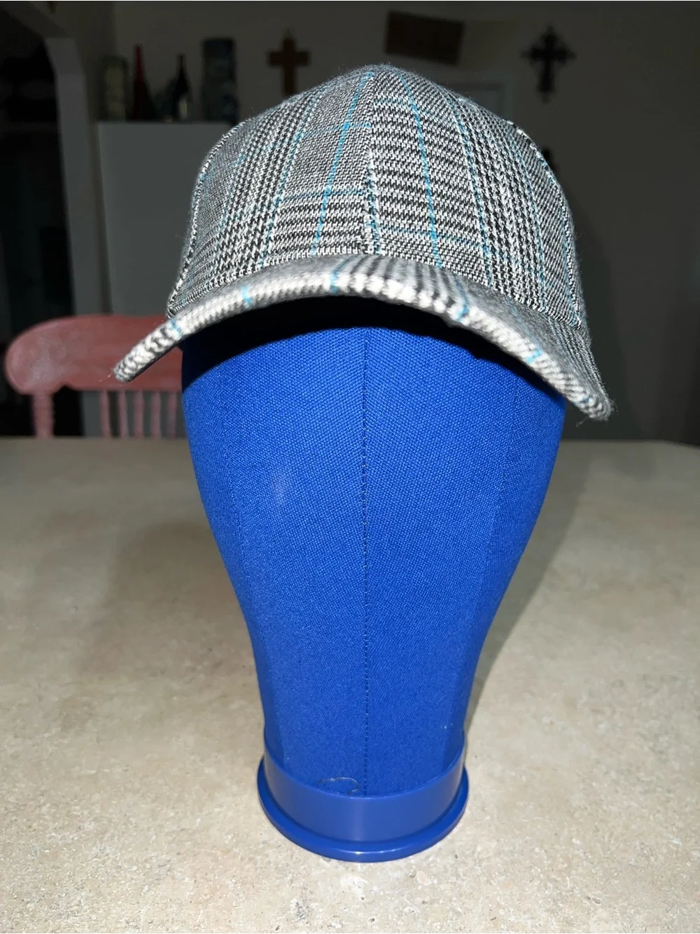 Plaid Baseball Cap with Blue Windowpane Accent - Men's Hat